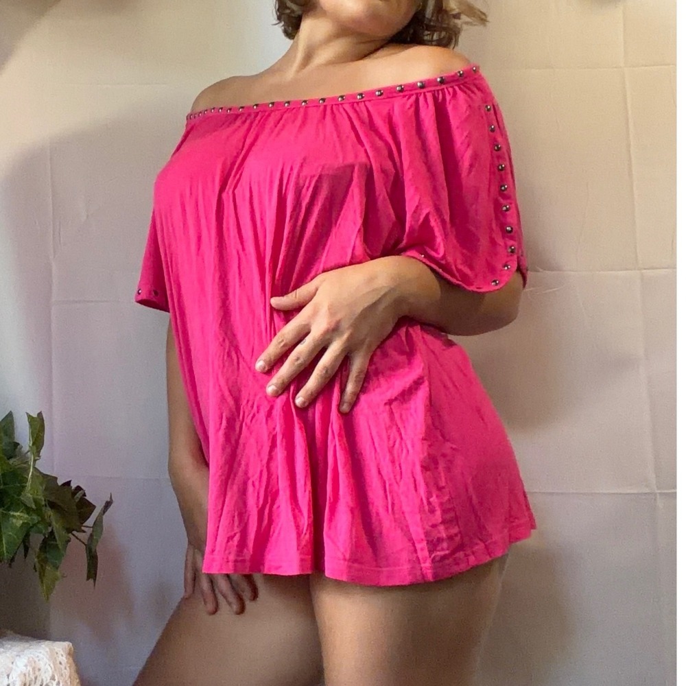 Y2K Club Party Slouchy Studded Off Shoulder Open Back Tunic Top Large